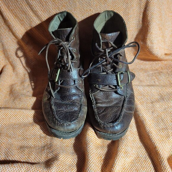 Polo By Ralph Lauren Ranger Men's Distressed Brown Leather Buckle Boots Size 7.5 - Picture 13 of 17